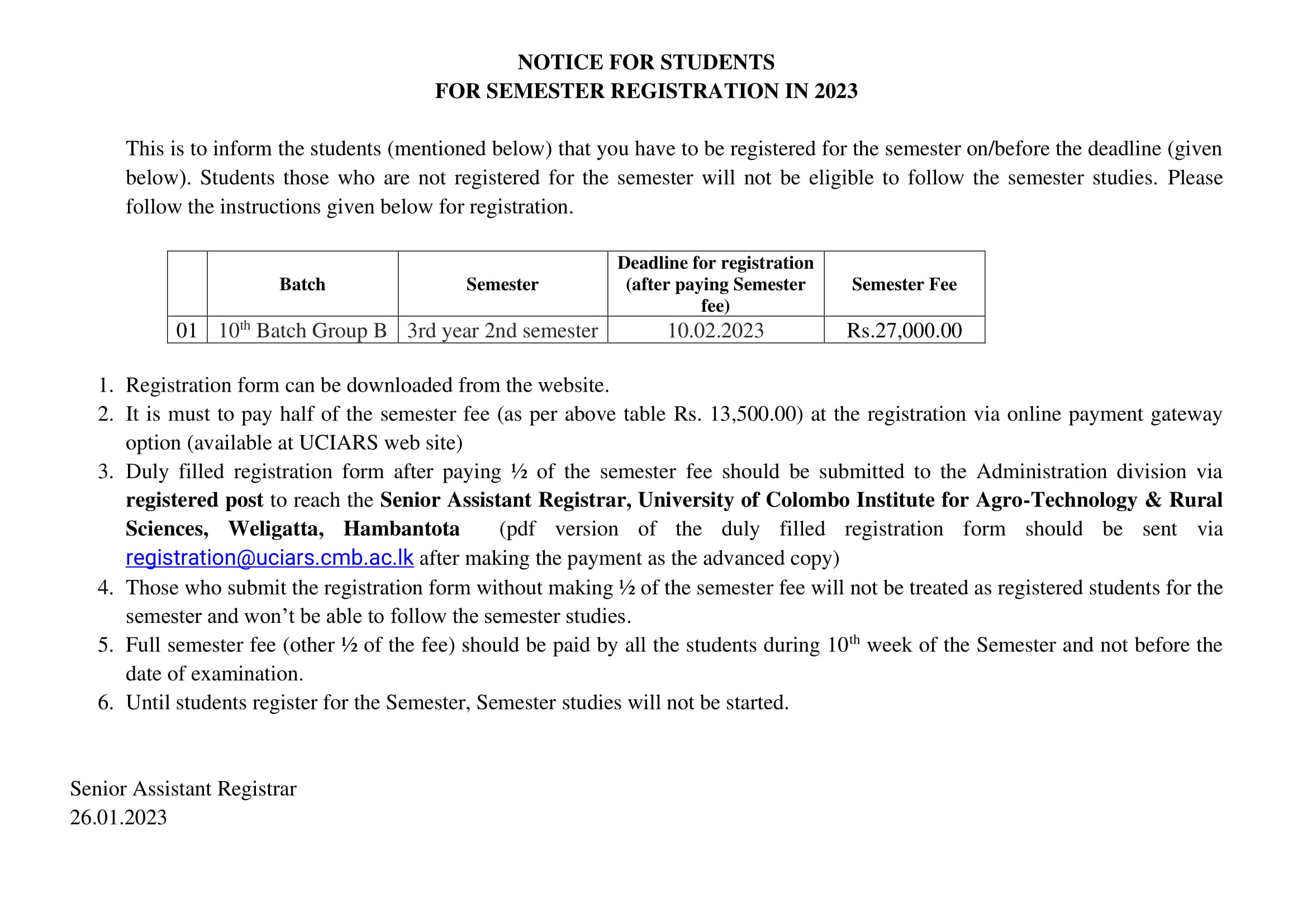 Welcome To UCIARS Notice For Students 10th Batch Group B Welcome to uciars notice for students 10th batch group b